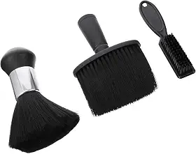 Kit 3 Peças Escova de Limpeza de Cabelo e Coletor de Poeira do Pescoço para Cabeleireiro e Barbeiro | Escova Espanadora Profissional para Salão de Beleza e Corte de Cabelo