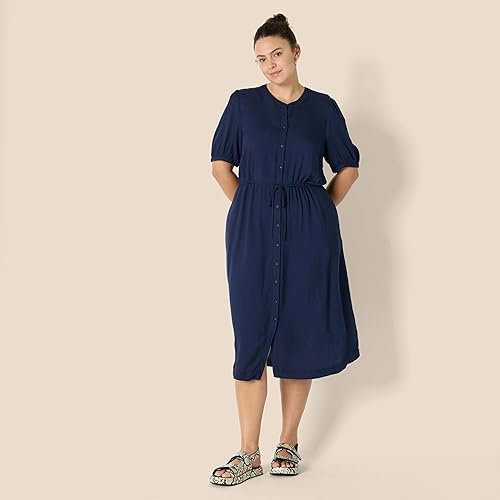 Miniatura 6 de Tienda Essentials Womens Fit and Flare Half-Sleeve Waisted Midi A-Line Dress with Pockets