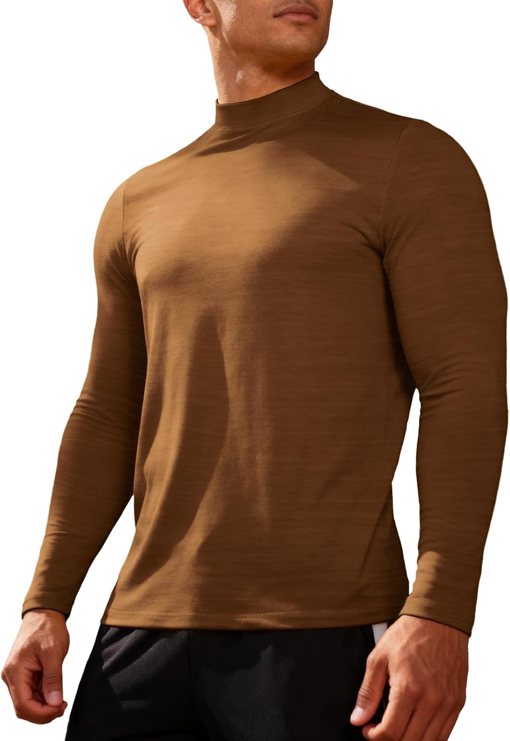Men's Mock Turtleneck Long Sleeve Fitted Tee Shirts High Neck Base Layer Thermal Tshirt Triblend - Image 3