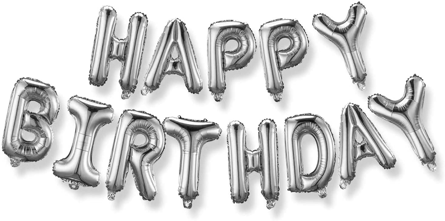 SOLDOUT™ 16 Inch Silver Alphabet Letters Balloons Happy Birthday Party Decoration Aluminum Foil Membrane Balloon (Silver, 13 PCS)