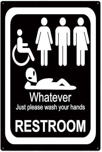 Letrero de metal divertido, vintage y chic para decoración de baño, letrero de hojalata para baño, póster de 12 x 8 pulgadas con texto en inglés