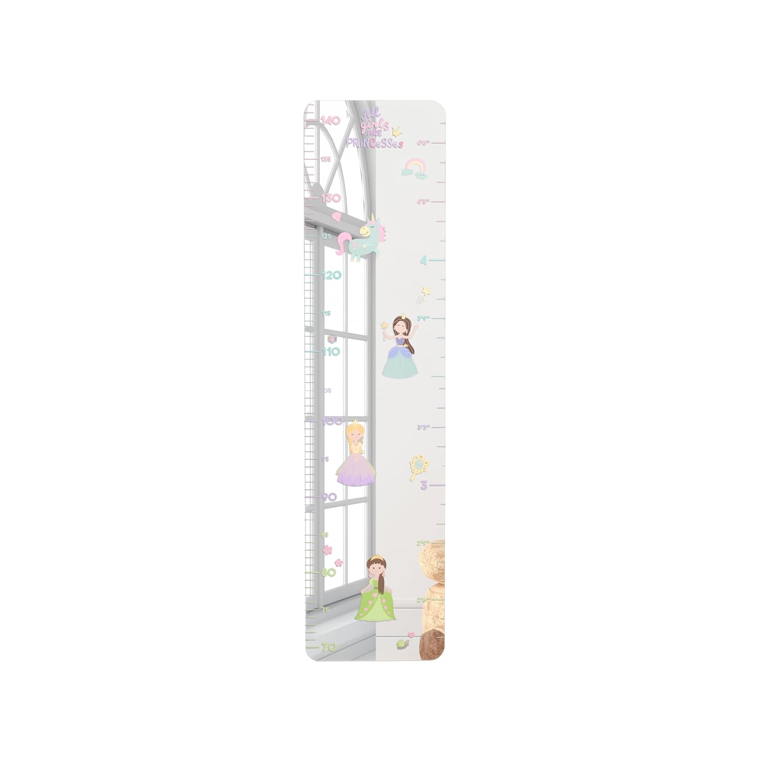 MYRO - Mirrored Height Chart for Children – Shatterproof Acrylic Growth Chart for Nursery, Bedroom, School Locker & Playroom (Magical Princess)