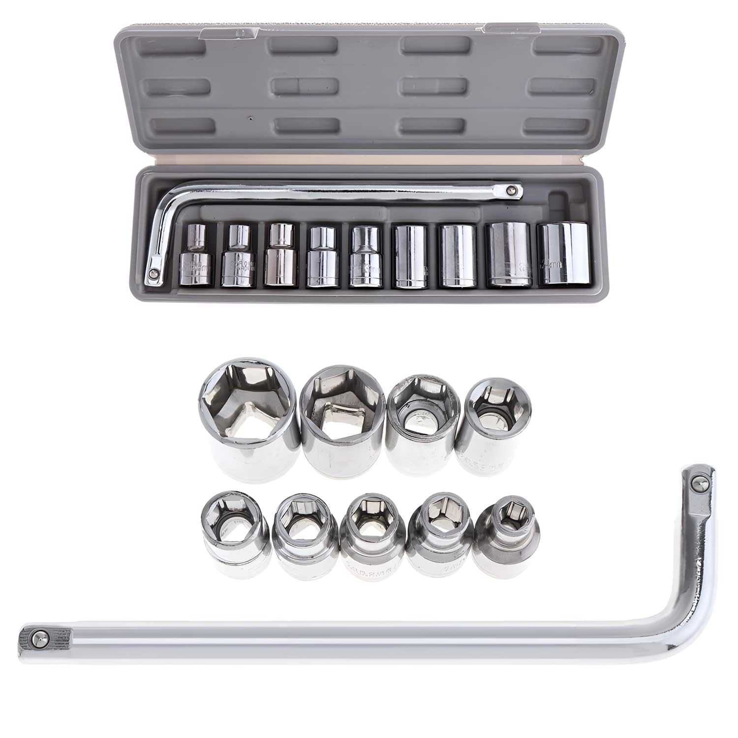 10-Piece Auto Repair Tool Set L-Shaped Wrench and Bent Rod Household Sleeve Socket Closing Tool Combination Made of Carbon Steel (Silver)-image-5