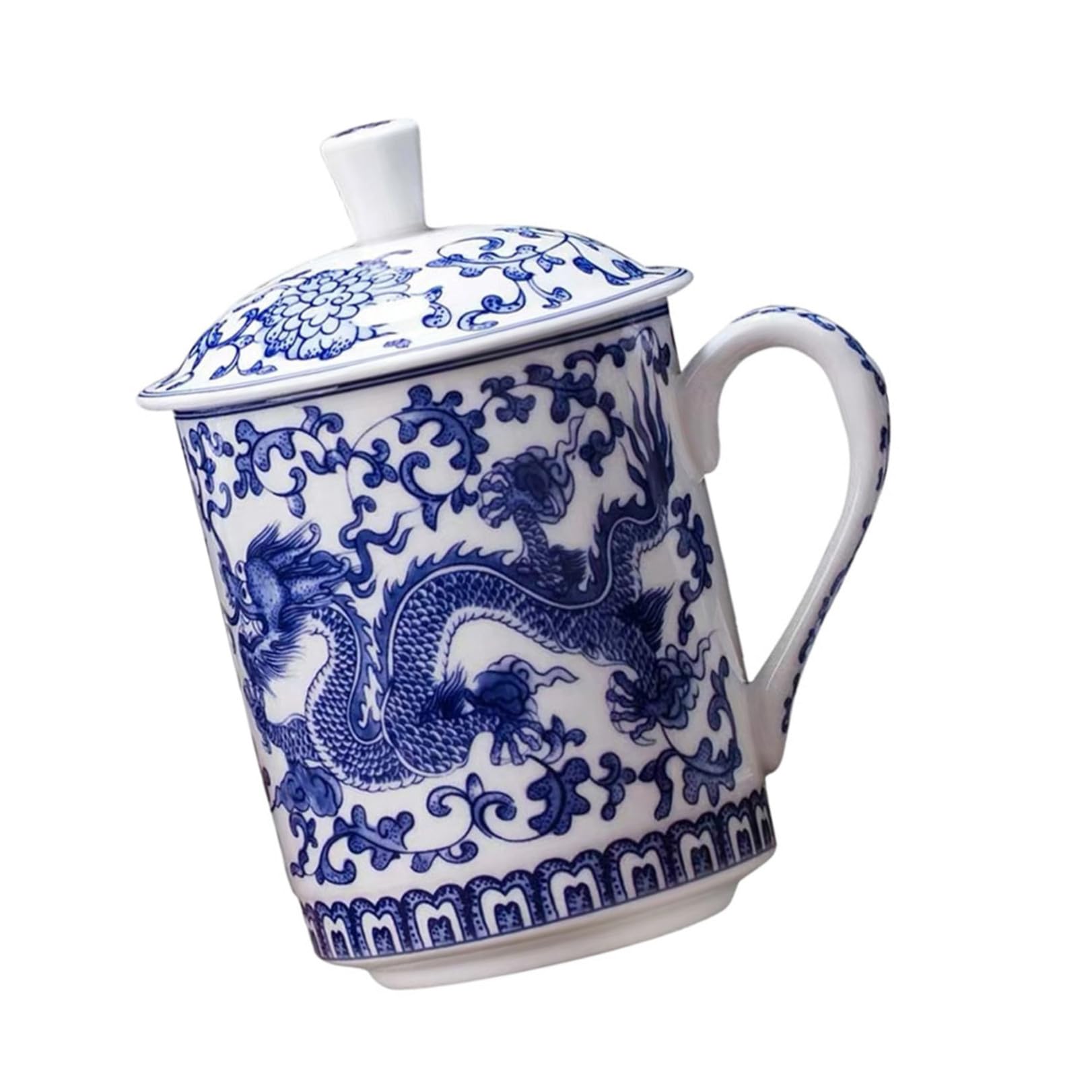 Gatuida Taza de Azul y con Tapa Diseño Retro Gran Capacidad para Café y Té Multipropósito para Hogar y Oficina