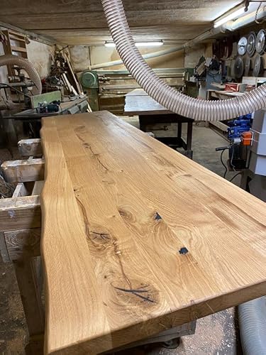 Massive Eiche Tischplatte Baumkante Schweizer Gerade Kante Esstischplatte Schreibtischplatte Eiche für Esszimmer Küche Büro behandelt wassergeschützt (Baumkante, 140cm x 80cm x 4cm)