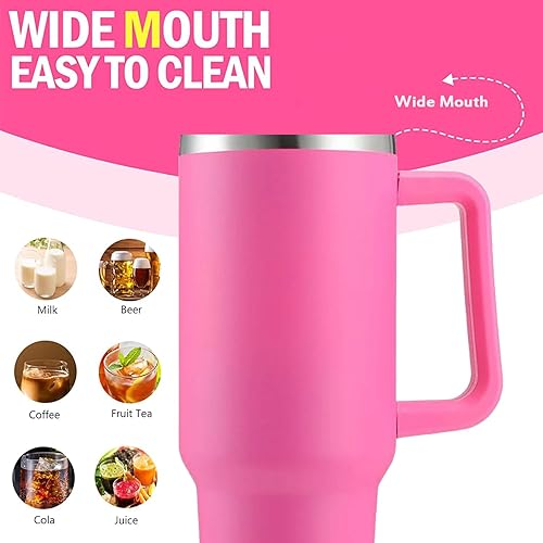Miniatura 2 de ONEUSTAR Vaso aislado de 40 onzas con tapa y pajitas, taza de viaje reutilizable de acero inoxidable con asa, botella de agua para bebidas calientes
