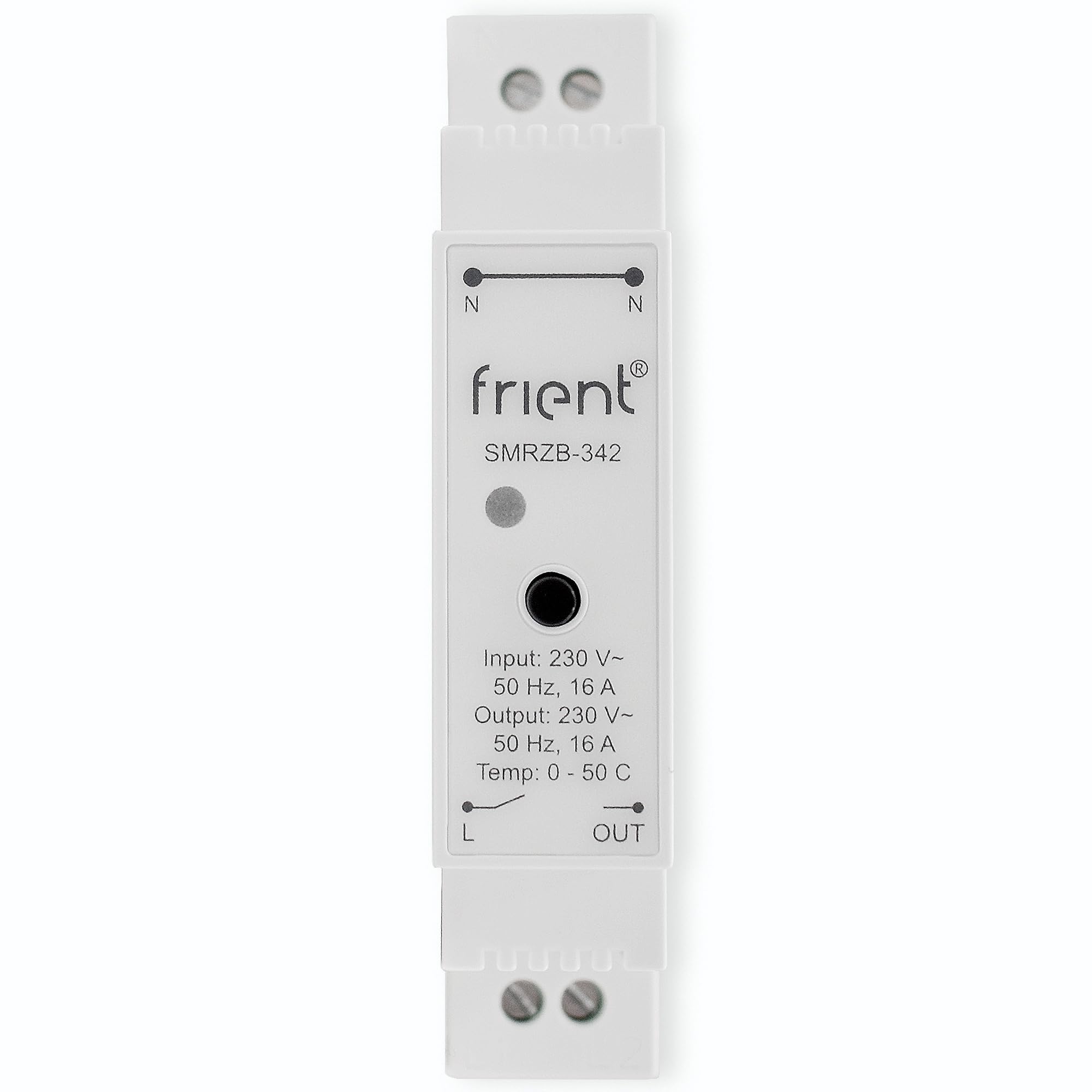 frient Relè Smart DIN - Interruttore di accensione/spegnimento da remoto | Funzionalità di misurazione della potenza integrata - Carica continua a 16A - Zigbee - Funziona con Homey e SmartThings
