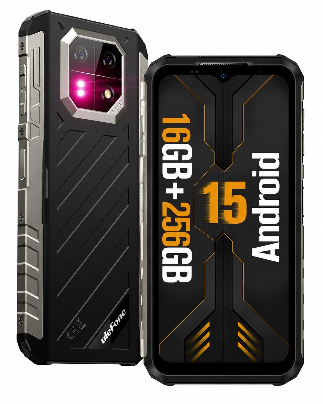 Ulefone Armor 22 Smartphone Incassable Android 15, 16Go RAM+256Go ROM/512Go TF, Écran 6.58" FHD+ 120Hz, Caméra Nocturne 64MP, Batterie 6600mAh 33W, 4G Dual SIM/NFC/IP69K Téléphone Étanche Noir