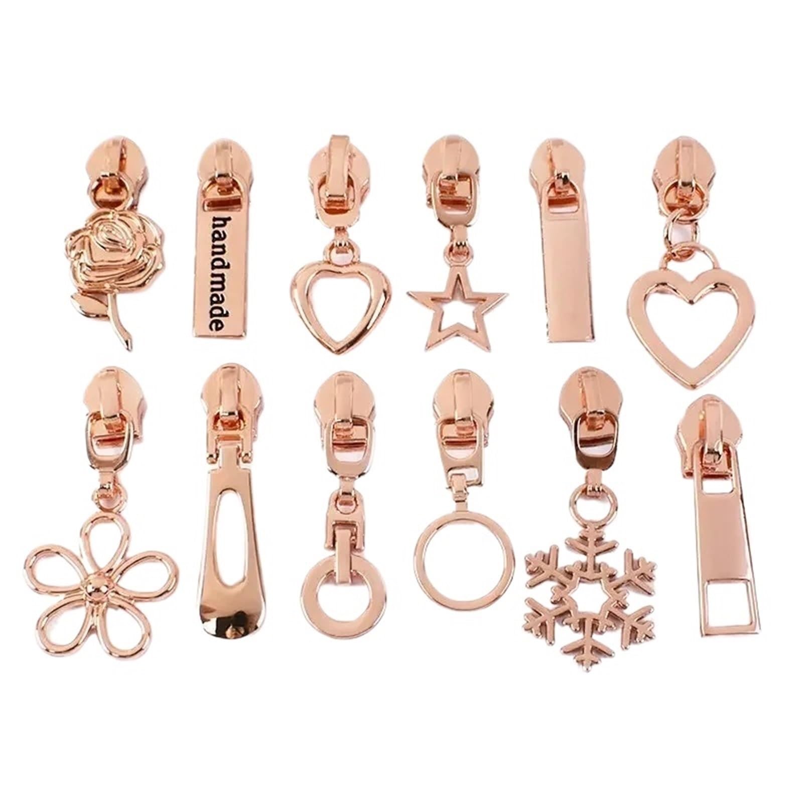 Tiradores de cremallera, 100 unidades de tiradores de cremallera de oro rosa 5# para cremallera de nailon, cremallera, tiradores de cabeza, reparación de cremalleras de ropa (ZT206-oro rosa)