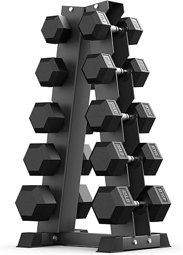 Miniatura 15 de PAPABABE - Juegos de mancuernas hexagonales de 60-550 libras con revestimiento de goma y soporte de almacenamiento, mancuernas con múltiples