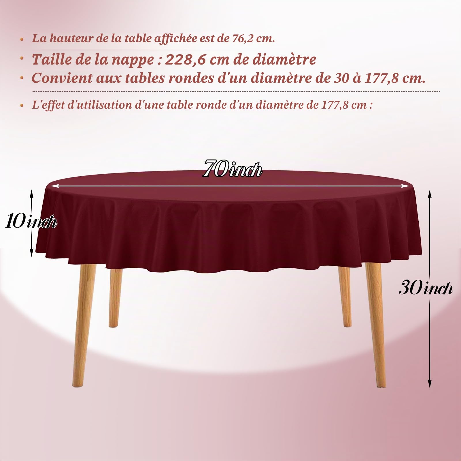 YMHPRIDE 12 nappes rondes bordeaux de 90 pouces, Nappe ronde en tissu polyester lavable pour mariage, banquet, fêtes, dîner de vacances, décoration de table, bordeaux
