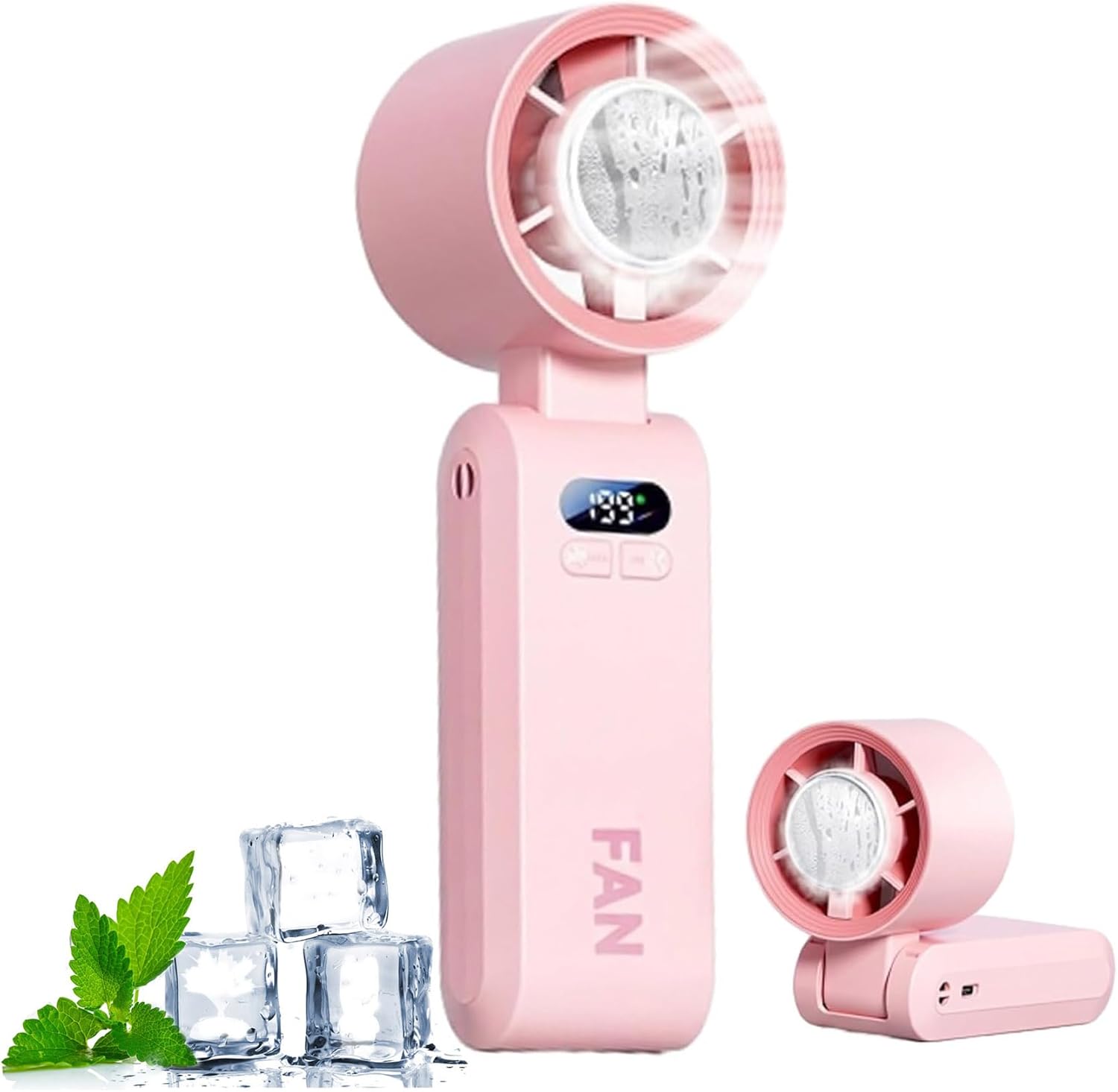 Chill breeze Portable Turbo Fan, 2026 New Personal Handheld Cooling Fan with Ice Cooling Pad, 199 Speeds 3 in 1 Small Desk Neck Fan, For Travel and Office Use, With Lanyard Data Cable (Gray)