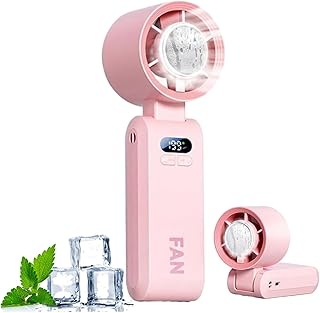 Chill breeze Portable Turbo Fan, 2026 New Personal Handheld Cooling Fan with Ice Cooling Pad, 199 Speeds 3 in 1 Small Desk Neck Fan, For Travel and Office Use, With Lanyard Data Cable (Pink)