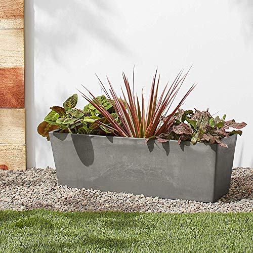 Image of Arcadia Garden Products U65CT Plastic /Stone /Wood Composite Simplicity Window Box, No Drainage Hole (Drillable), Patio Plant Container, Indoor Outdoor Planter, 25.5 inch x 9, Cement Color