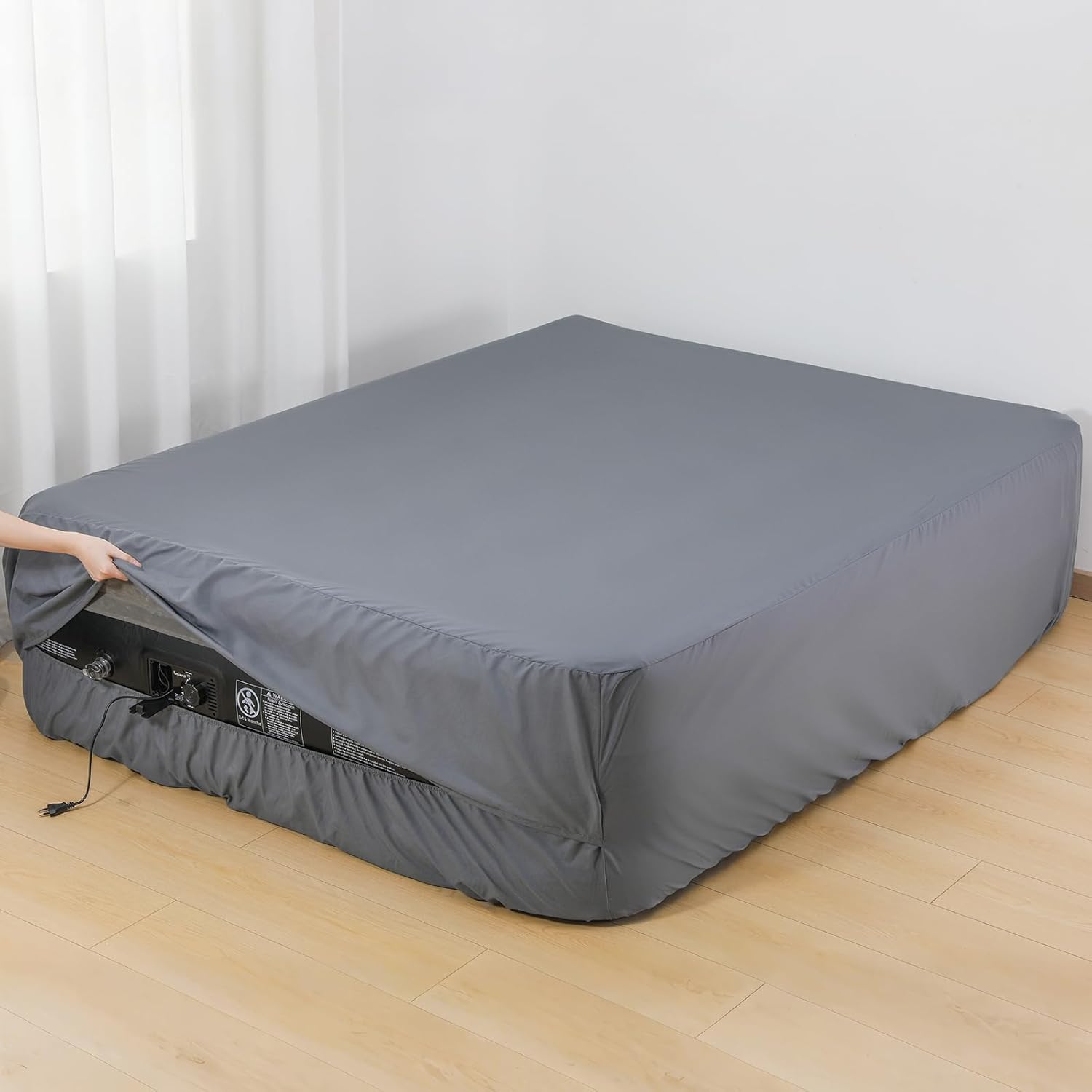 Lewondr Extra Deep Pocket Queen Sheet for Air Mattress, Queen Sheets Deep Pocket Bed Sheet with All-Round Rubber Band, Sanded Fabric Mattress Sheet and Enveloped Opening, Fit with 13-21 in, Bed Sheet