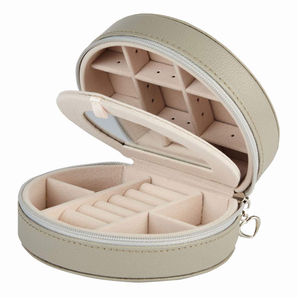 Equuleus Travel Jewelry Box for Women (Taupe Gray) Portable Jewelry, Earring Holder and Ring Storage Case with Compartment Organizer