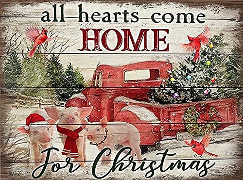 Lawenp All Hearts Come Home for Christmas Cardinal Vintage Wall Decor Bar Decor Aluminum Sign for Home Kitchen Bar Funny Sarcastic Metal 8 x 12 Inches Tin Sign