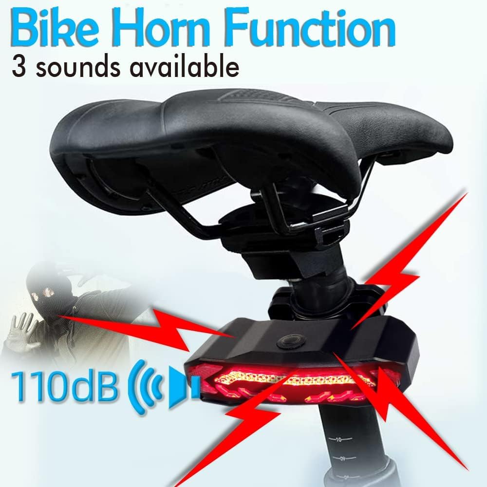 Meichoon Fiets Achterlicht met Richtingaanwijzers Remlicht USB Oplaadbare Afstandsbediening Anti-diefstal Fiets Alarm Hoorn Auto AAN/UIT Waterdicht voor Fietsen Veiligheid Night Riding Mountain