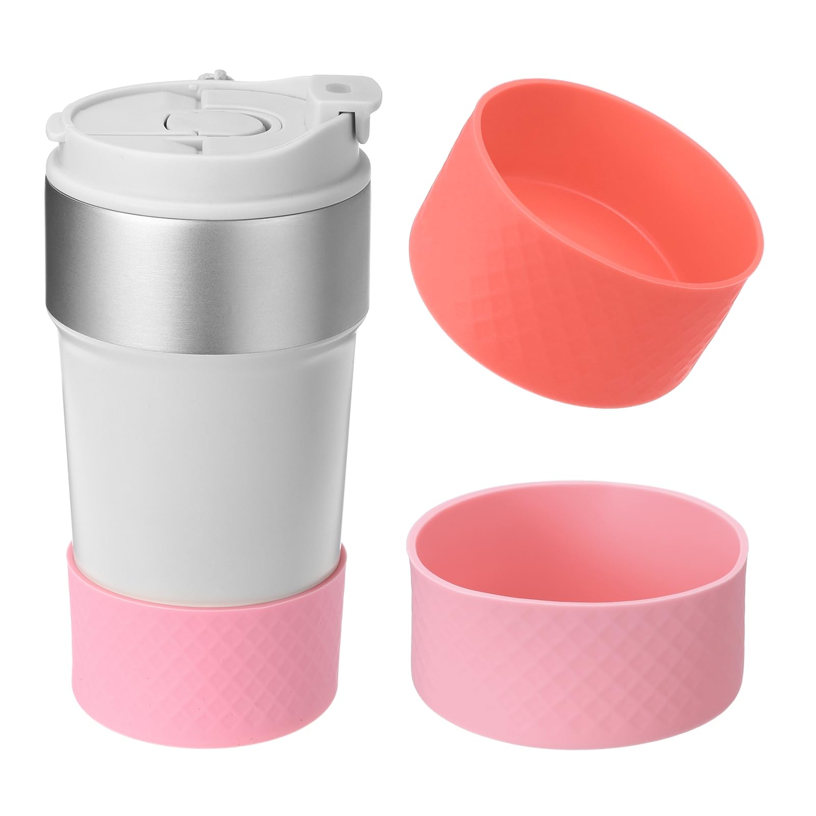 PATIKIL Silicone Water Bottle Boot, 1 Set 3 Inch Water Bottle Protective Sleeves 12-24 oz Anti-Slip Bottom Cover Sleeve Accessory Protector for Sports Water Bottles, Pink&Coral Pink