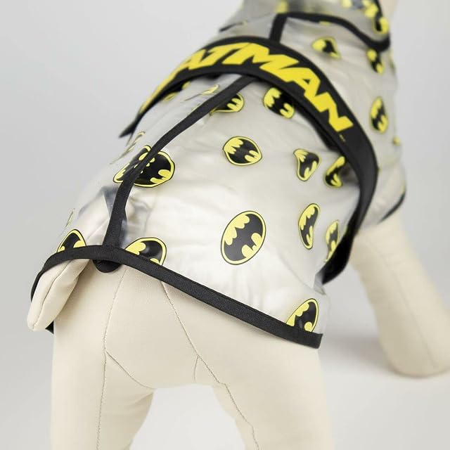 Foto 3 de 3 de Impermeable con Cinturón Ajustable de Batman para Perros - Color Negro y Amarillo - Talla S