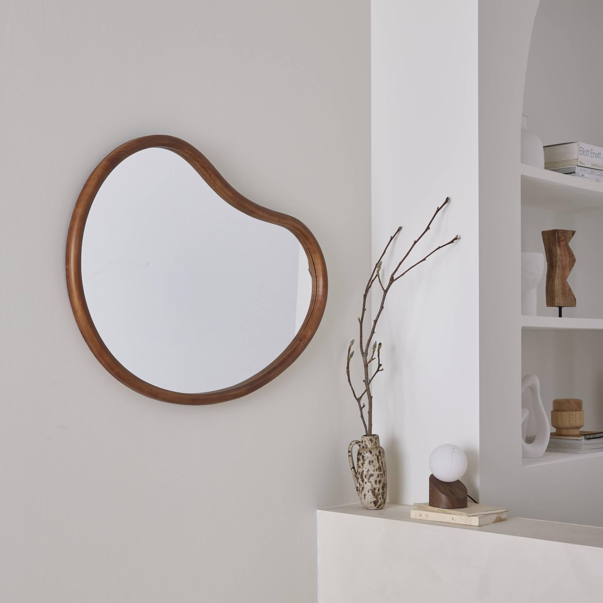 Alice's Garden sweeek - Miroir Organique en Bois de Sapin 85cm épaisseur 3cm Coloris Noyer idéal entrée. Chambre ou Salle de Bain