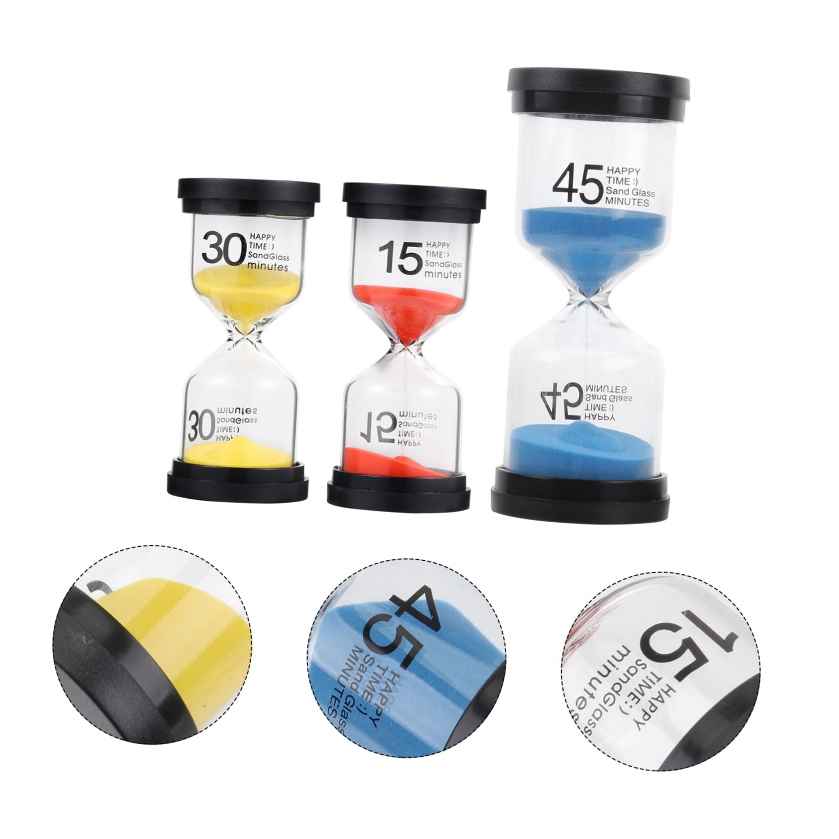 ERINGOGO Temporizador Reloj de Arena de Vidrio y Plástico para Niños en Casa, Pack de 3 Piezas para Ejercitar Paciencia y Juegos Educativos