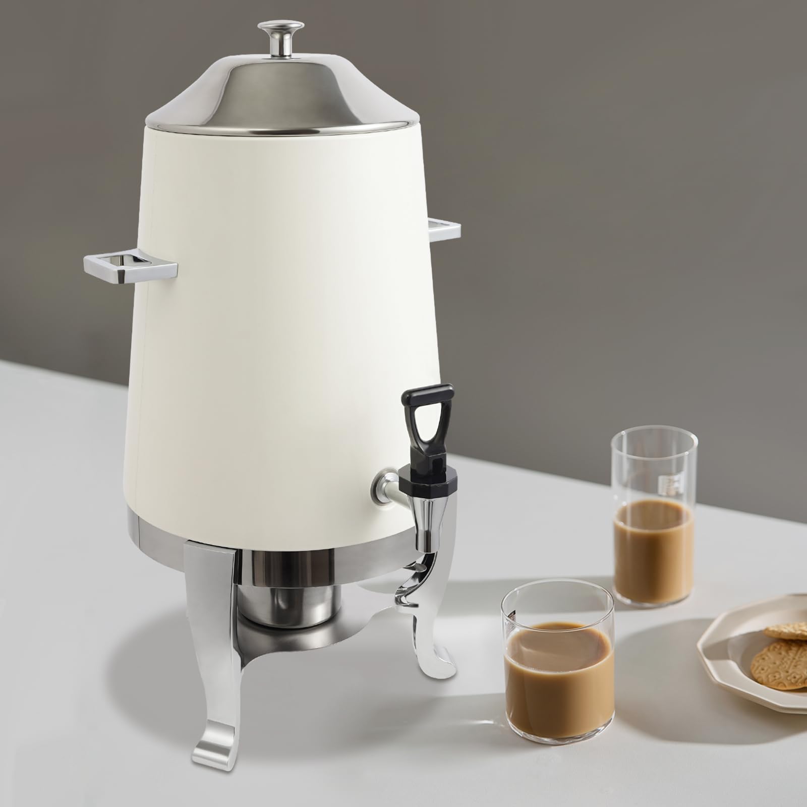 13L Edelstahl Getränkespender, mit Zapfhahn und Brennpaste Halter, Isolierter Heißgetränkebehälter auf Standfuß, Für Kaffee Tee Saft, Warmhalten bei Events, Buffet, Catering, Hotel, Hochzeit
