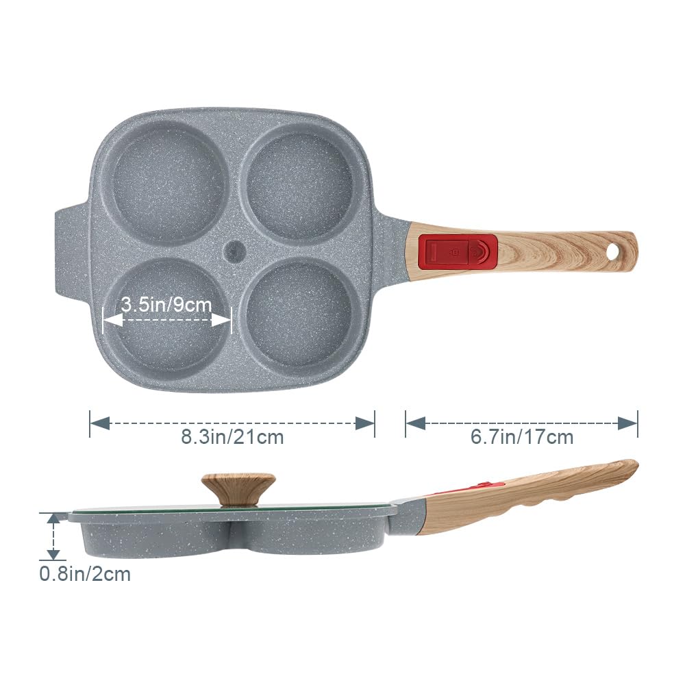 RANX INGST Sartén Tortitas con Tapa, Revestimiento Cerámico Antiadherente, Sartén para Huevos con Mango Extraíble para Desayuno - Azul