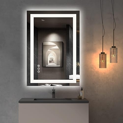 Espejo LED de 24 x 36 pulgadas para baño, espejo de tocador iluminado para pared, regulable, antivaho, a prueba de roturas, certificado ETL (luces disponible en Yaxa Venezuela
