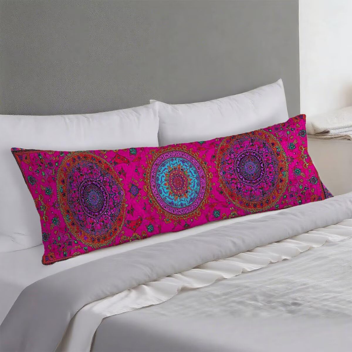 Seitenschläferkissen Bezug Lila Kissenbezug 60 x 180 Schwangerschaftskissen Böhmen, Leinen Atmungsaktiv und Weich Body Pillow, für Deko Wohnzimmer Sofa Kopfkissenbezug, Geschenke für Fraue T-3828