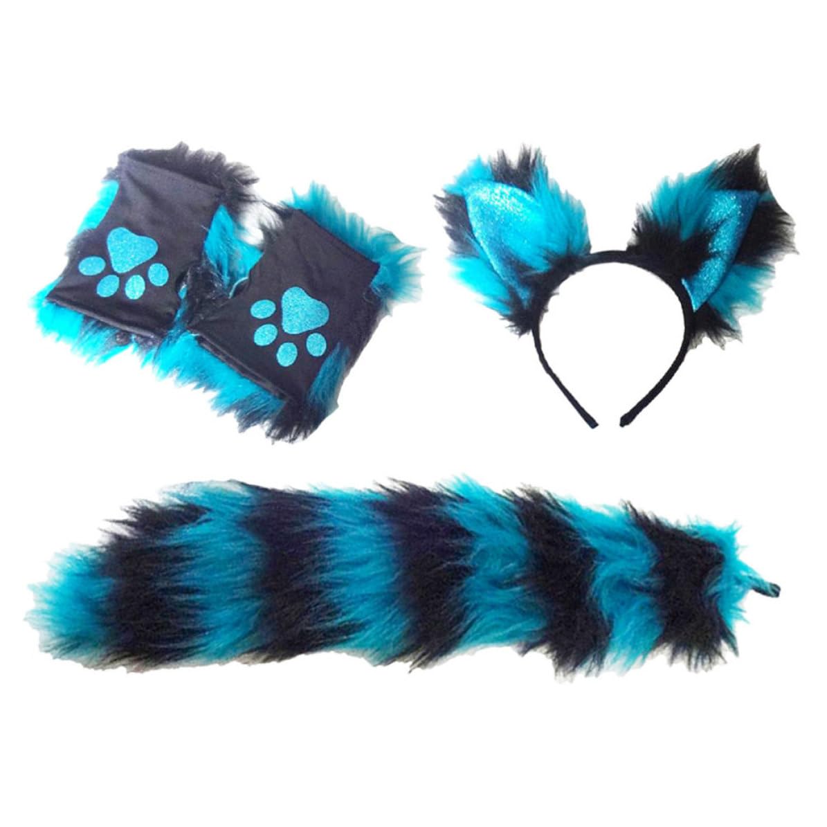 Healvian 4 Juegos Diadema de Animal Peluda Azul para Cosplay y Fiestas