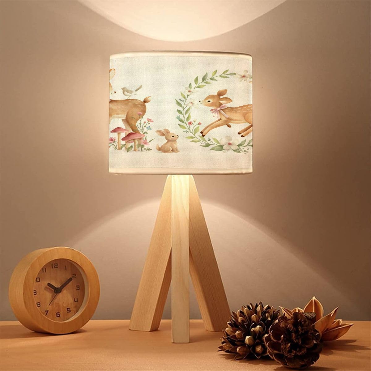 Small Lamp Baby Deer woodland watercolor fawn forest animals for nursery and baby Bedside Tripod Table Lamp Cute Mini Desk Nightstand Reading Lamps Boho Kids Nursery Lamp for Bedroom Classroom Decor