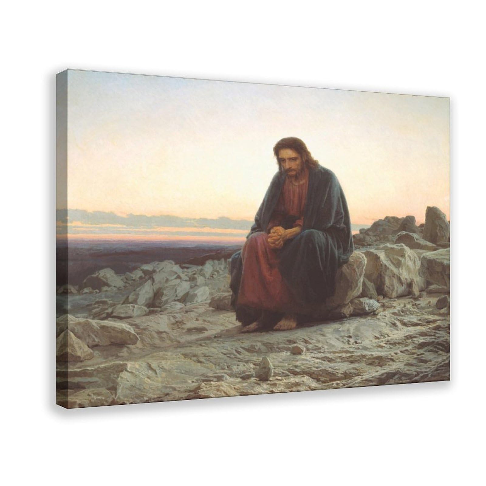 WCYB Ivan Nikolaevich Kramskoi - Christ in The Wilderness Desert Posters Prints Canvas Deco Paintings Wall Art Hangable Frame 12" L X 18" W
