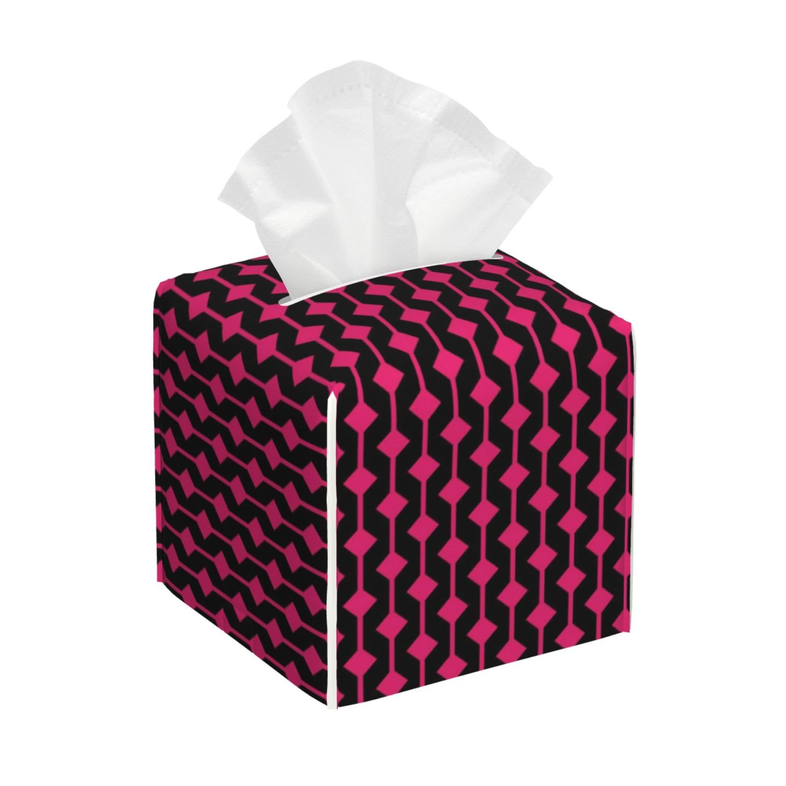 Pink Diamond Grid Print Tissue Box Cover Holder Square, Foldable Modern Cube Tissue Box Cover, Leather Decorative Organizer for Tabletop Bathroom Car Office Desk Decor