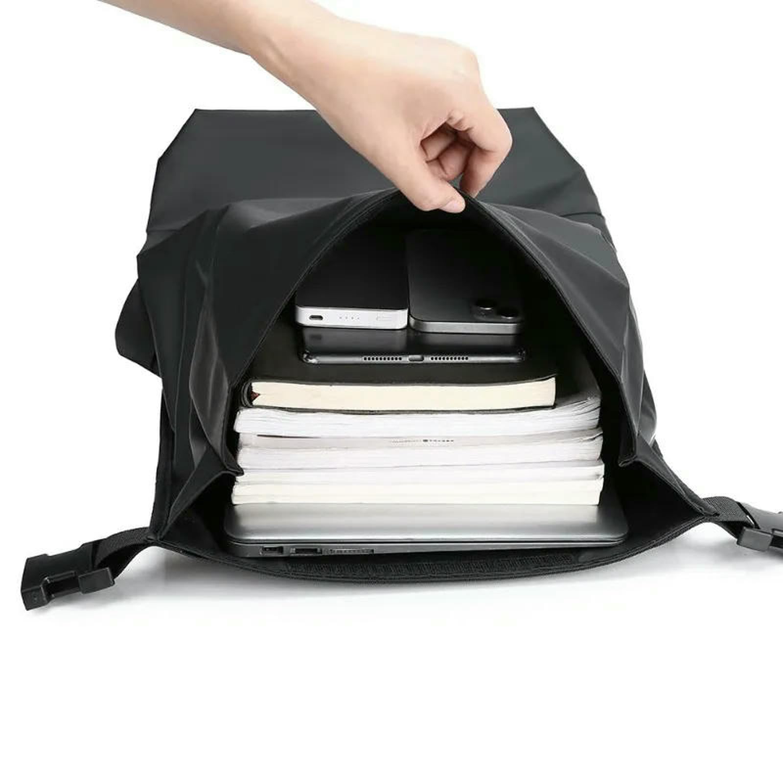 Zaino da Viaggio Premium Uomini Roll Top Business Grande capacità Moda Pendolare Borsa di Viaggio-Black