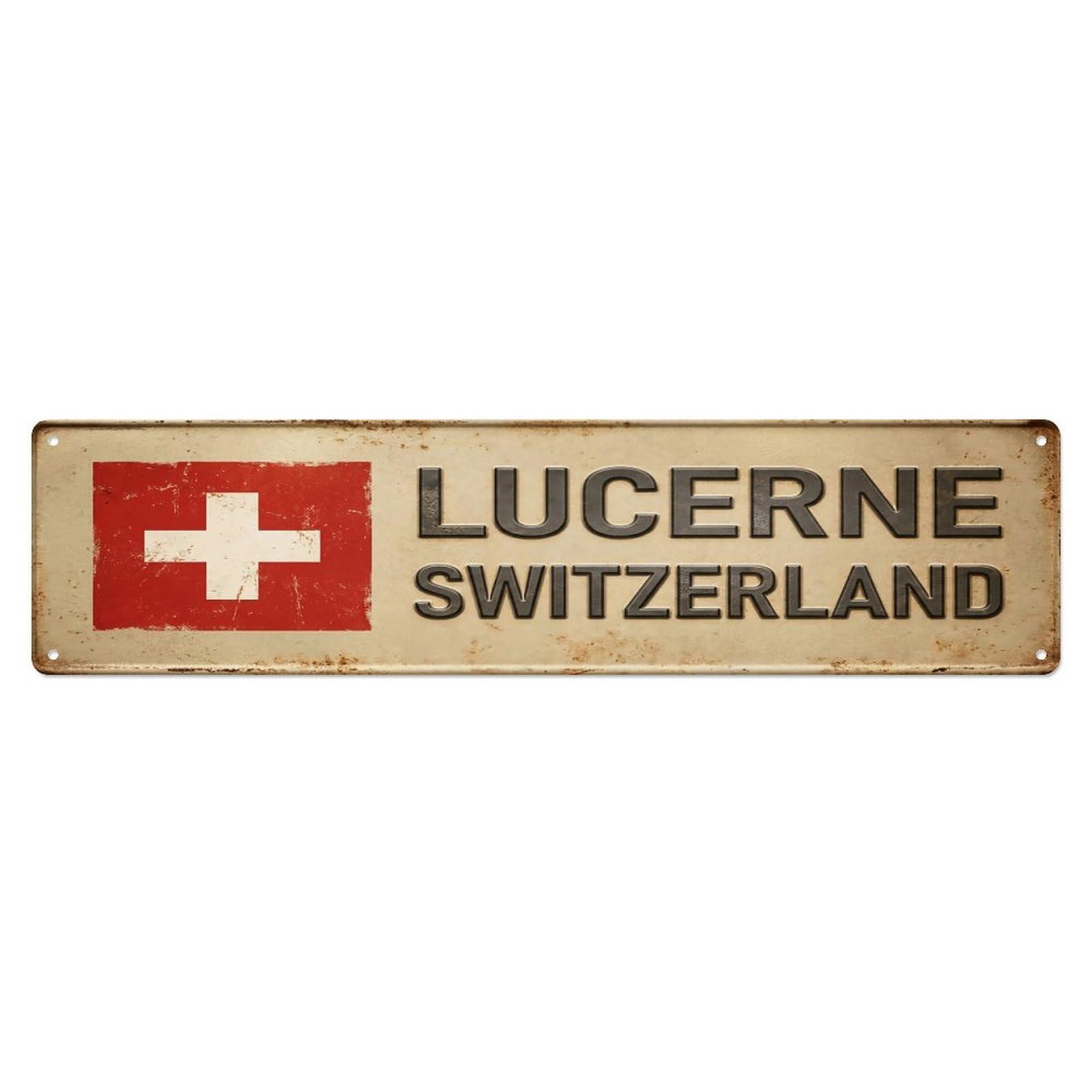 Vintage Lucerne Switzerland Flag Decor Rustic Travel Metal Tin Sign