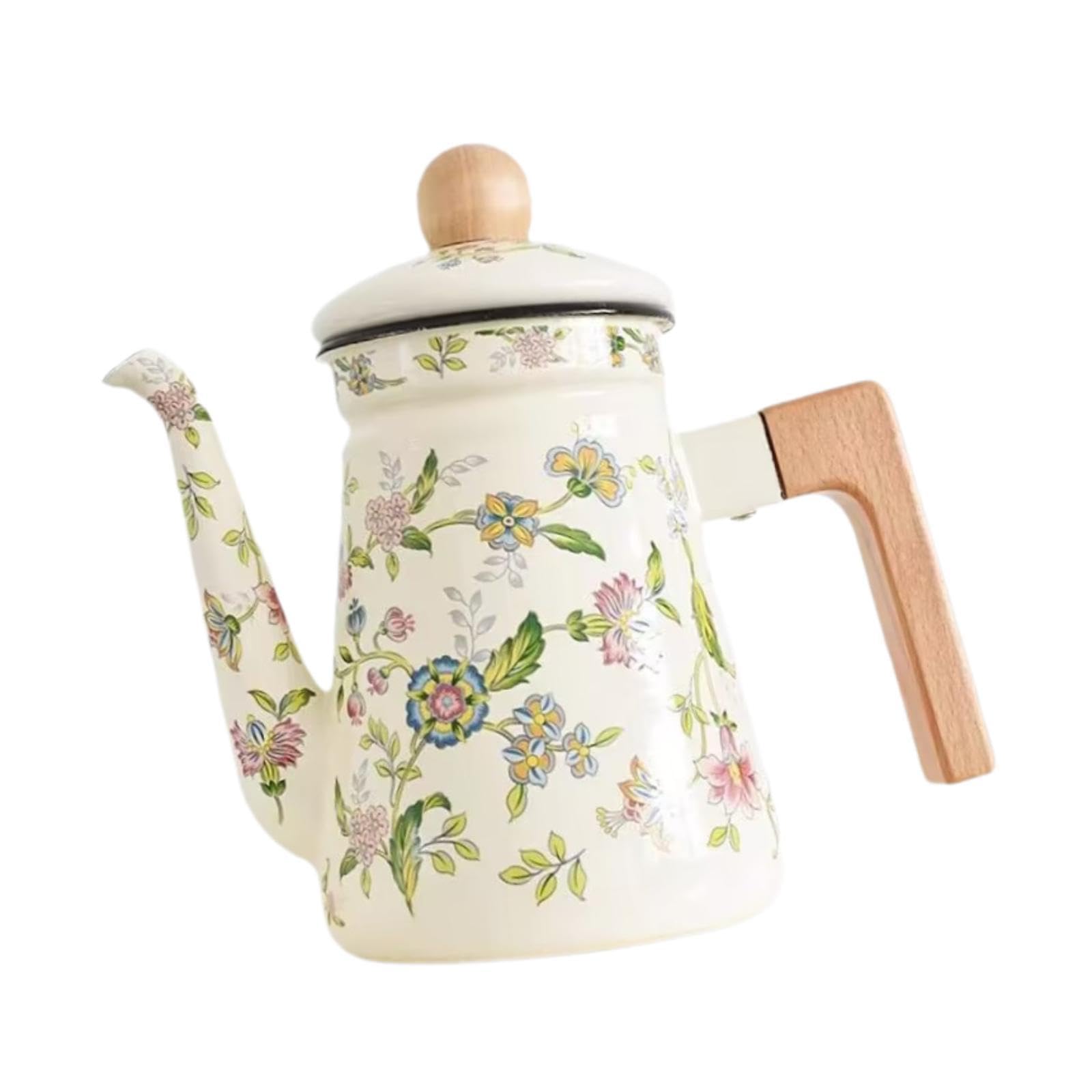 perfk Emaille-Kaffeekanne, Wasserkocher, Emaille, für Zuhause, Tee, dick, 1,2 l, Wasserkocher mit losen Blättern, für den Außenbereich, Vintage-Design,
