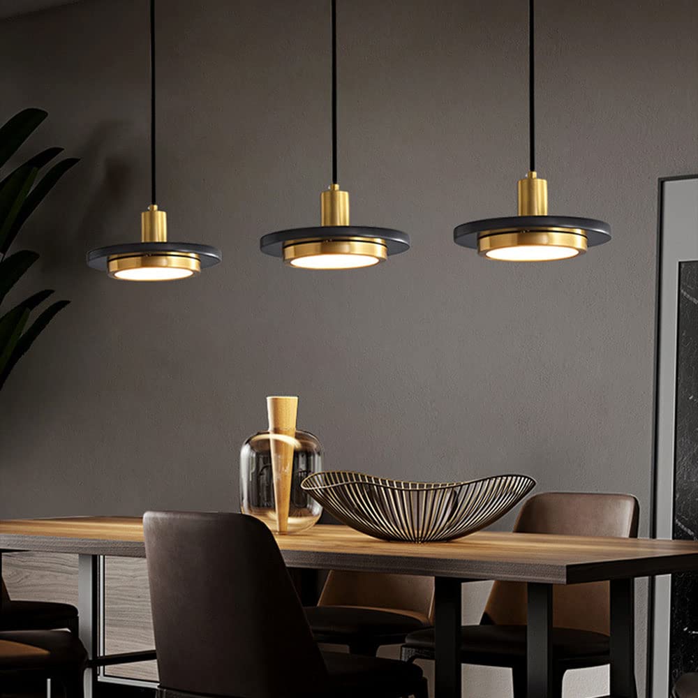 Lámpara colgante de mármol ultrafina, lámpara colgante de latón ultrafina con kit de piedra natural, lámpara LED moderna de 8 W, lámparas de suspensión para comedor, luces de isla de cocina ti