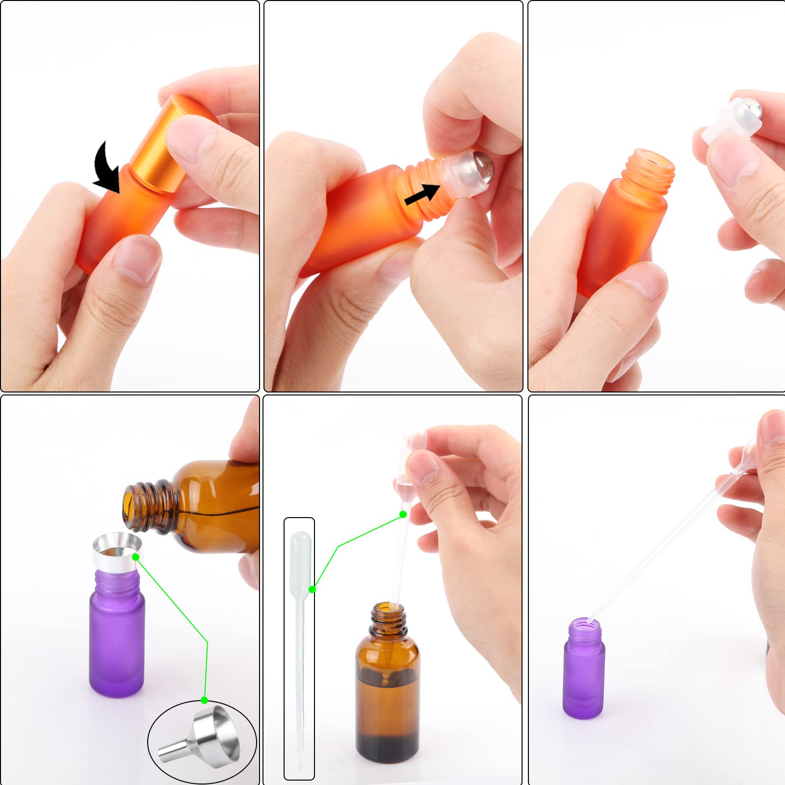 DKBT Bottiglie Ricaricabili 21 Pezzi Colorate Roll on Oli Essenziali 5ml Smerigliato Contenitori Roll on in Vetro con Sfera di Metallo per Oli Essenziali, Aromaterapia, Profumi