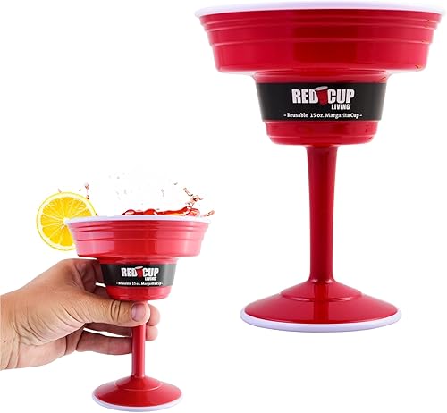 Red Cup Living Vasos de Margarita de plástico, vasos grandes de 15 onzas  Copas de Margarita estilo copa roja, vidrio de Margarita gigante sin BPA,