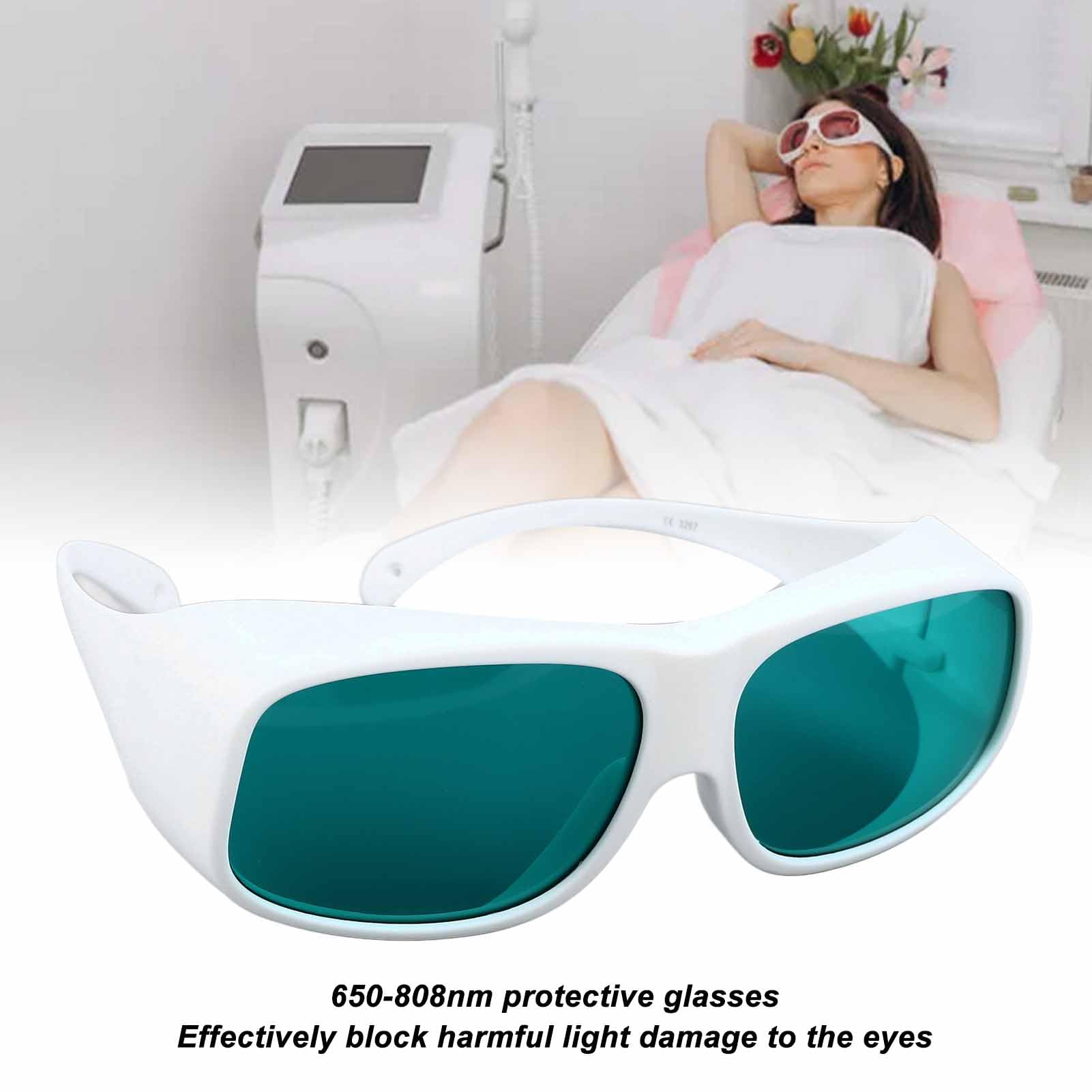 Generic Oświetlenie Okulary Ochronne Zapewniające ochronę Oczu Przed Szkodliwym Promieniowaniem o Długości Fali od 650 do 808 Nm do Zabiegów Kosmetycznych Elegancka Biała Oprawka 1 Zestaw