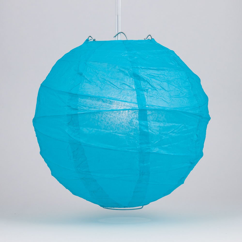 Luna Bazaar Premium Paper Lantern Lamp Shade 8-Inch Free-Style Ribbed Turquoise Blue - Rice Paper Chinese Japanese Hanging