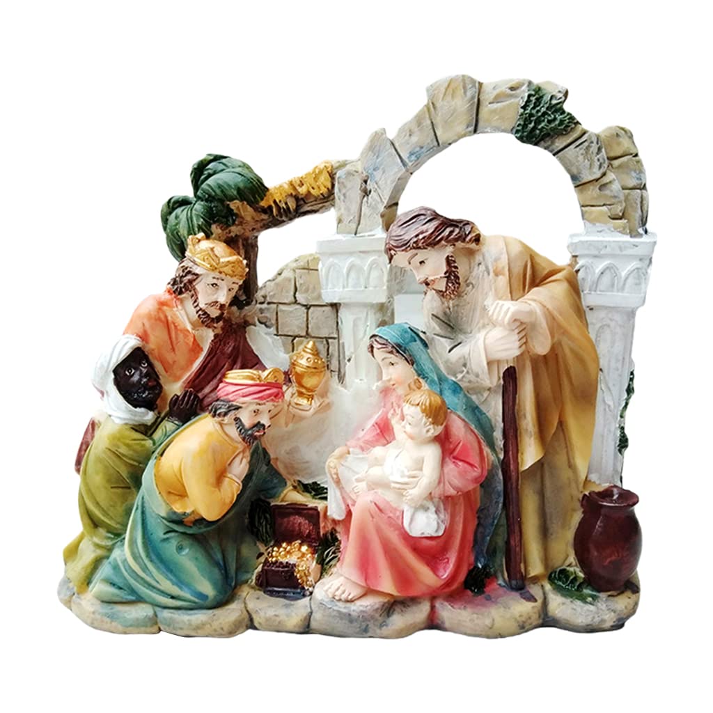 Christmas Nativity Figurine Manger Holy Family Statues Resin Ornament Christ Baby Religious Sculpture Decoration