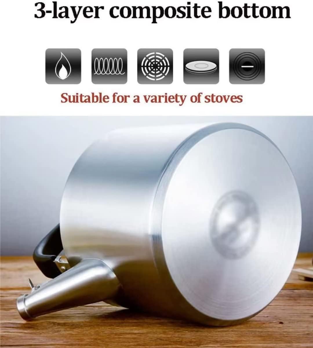 Whistling Kettle 304 Stainless Steel Kettle for Gas Stove and Induction Cooker,Universal stovetop Whistle Tea Kettle,Portable firewood Kettle,Anti-Scald Handle,Fast Heating Water Kettle Boiler,3.5L te