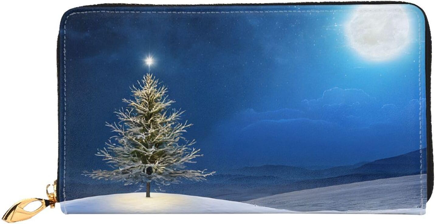 (Blue christmas snowflake) Print Women's Long Wallet Clutch with Zipper Multiple Card Slots Coin Pocket Elegant Ladies Purse