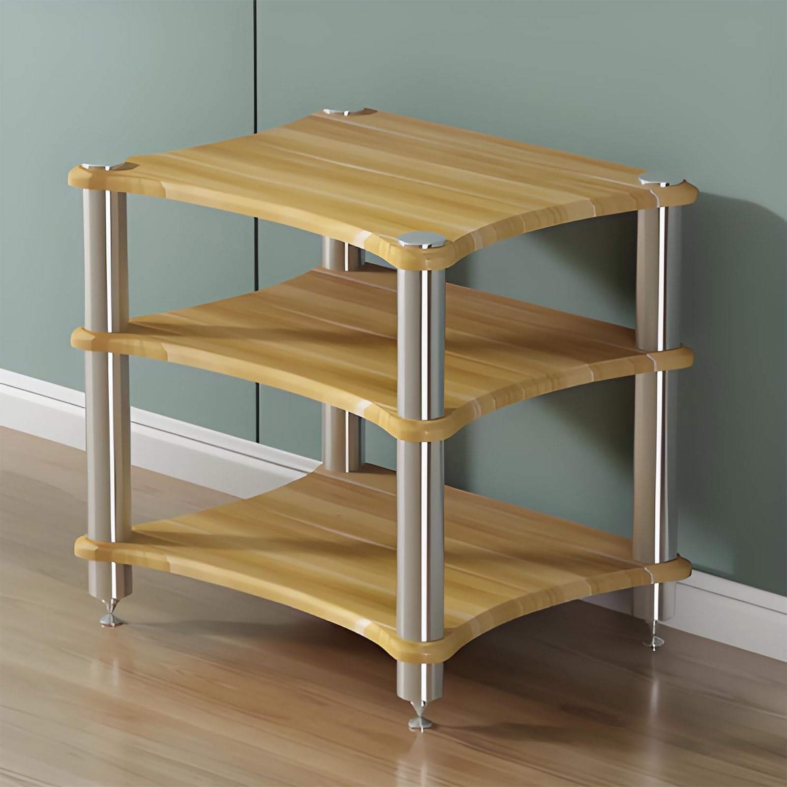Moderno mueble de soporte para videojuegos, elegante almacenamiento de entretenimiento para consola y accesorios, amplio espacio para sala de estar, juegos y grabación, acabado de nogal claro