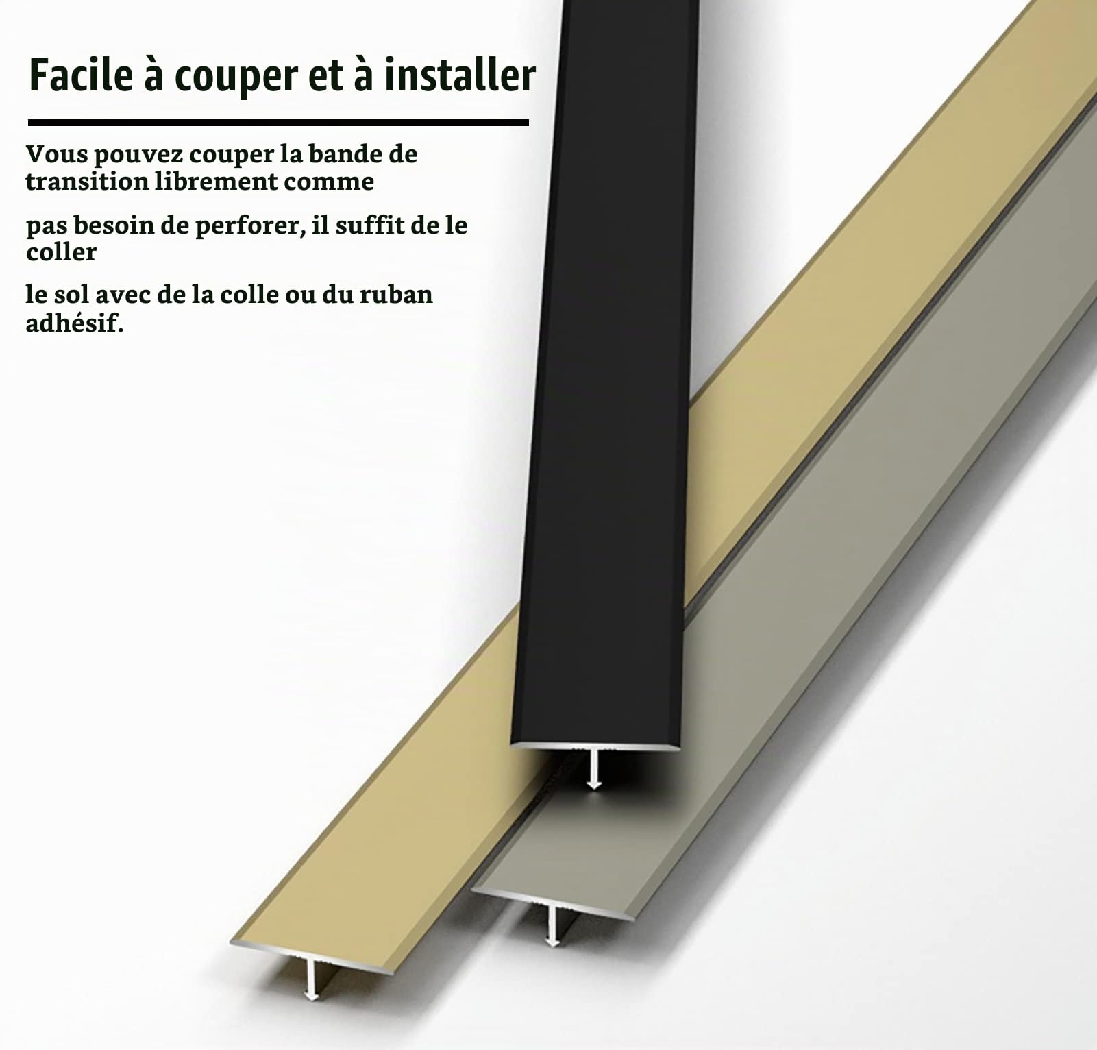 Barre de Seuil en Forme de T - Bande de Transition de Porte, Écart de Plancher de Tuile Couvrant Les Jonctions, Tapis Aux Garnitures de Bord de Porte, Imperméable et Facile à Nettoyer