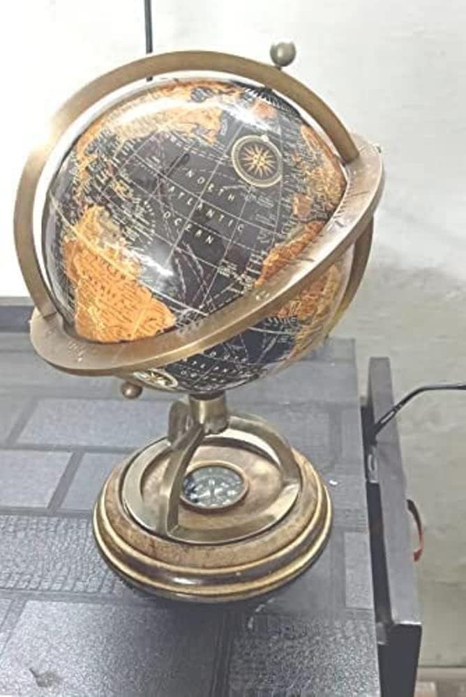 Antique Brass 12 Inch World Globe & map with Compass, Table Top Globe Home & Office, Nautical Desktop Decoration ~ Gift Items