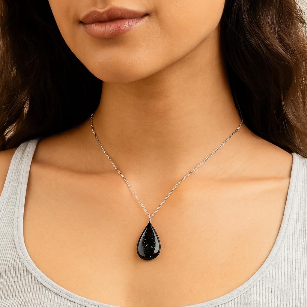 Natural Dainty Pendant Necklace, Cabochon Crystals, Handmade Dangle Jewelry, Genuine Gemstone Pendant, Gift For Her,18 inch Silver Plated Adjustable Chain, Christmas Gift - Image 6