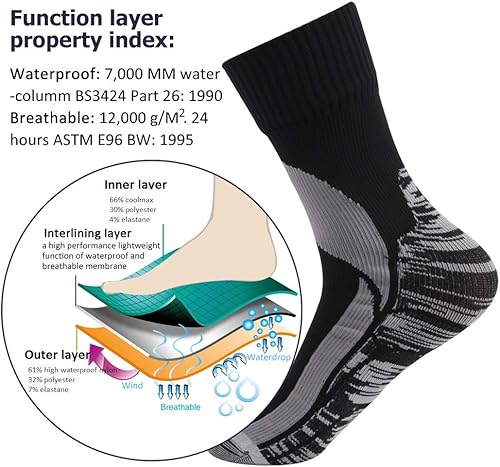 Miniatura 5 de RANDY SUN Calcetines de esquí impermeables, certificado SGS Unisex hasta la rodilla transpirable senderismo senderismo calcetín 1 par